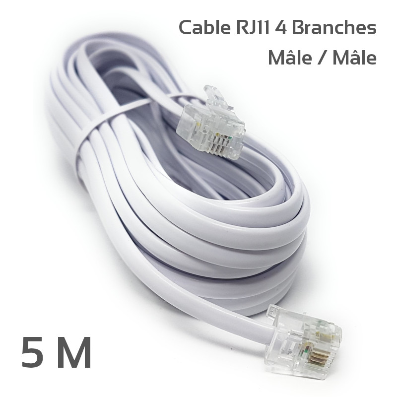 Câble Téléphone RJ11 5M Blanc - CAPMICRO