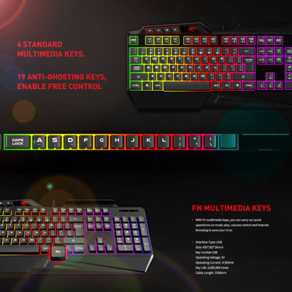 Clavier Gamer Rétro-éclairé et multifonction HAVIT KB488L RGB AZERTY image #01