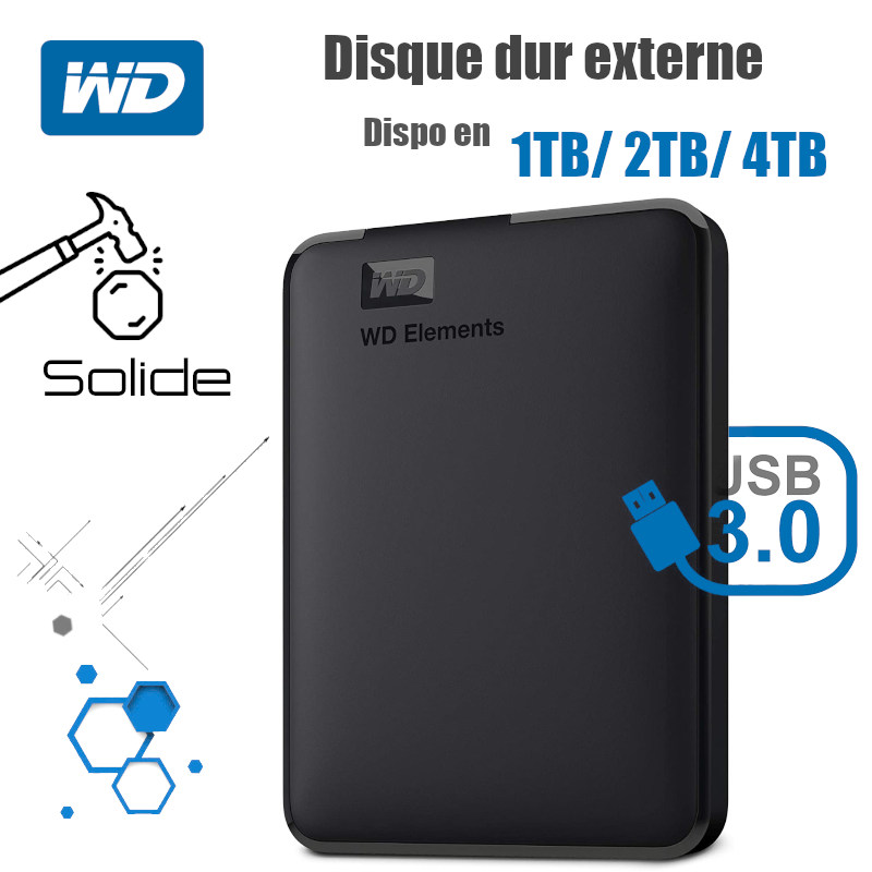 Disque externe WD Elements 1TB/ 2TB/ 4TB USB 3.0 Noir - CAPMICRO
