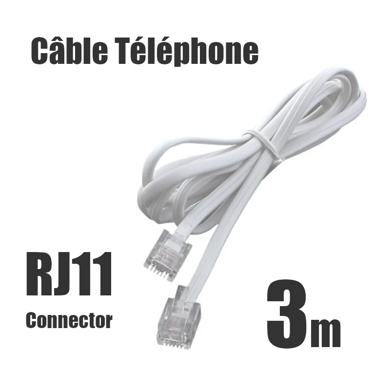 Câble RJ45 RJ11 téléphone 3m blanc