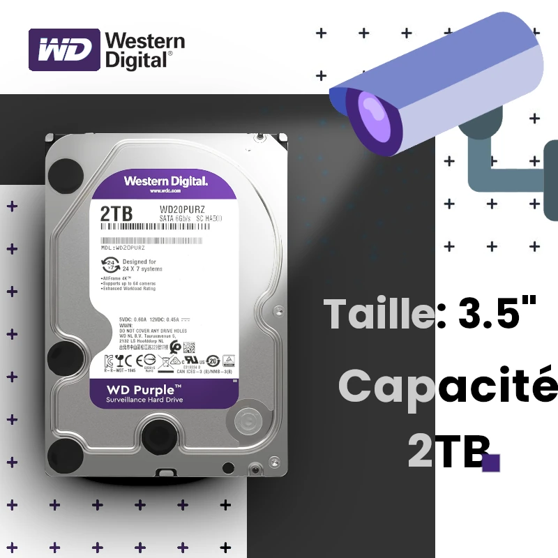 Western Digital - WD Purple - Disque dur interne pour la vidéo surveillance  2To - Wintek Distribution