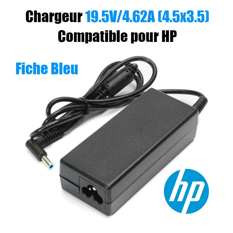 Chargeur laptop HP petit bout bleu avec câble d'alimentation bon prix