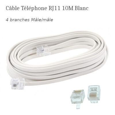 Câble Téléphone RJ11 10M Blanc