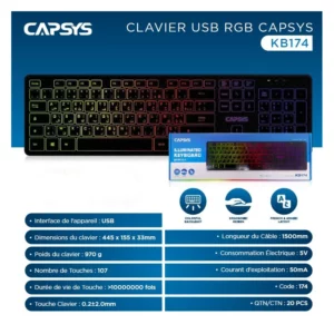 Clavier Capsys KB174 RGB USB 2.0