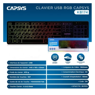 Clavier Capsys KB174 RGB USB 2.0