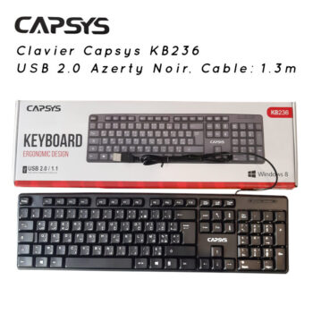 Clavier Capsys KB236 USB 2.0 Azerty Noir