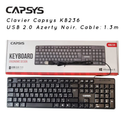 Clavier Capsys KB236 USB 2.0 Azerty Noir