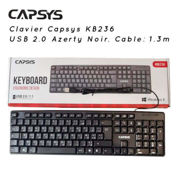 Clavier Capsys KB236 USB 2.0 Azerty Noir
