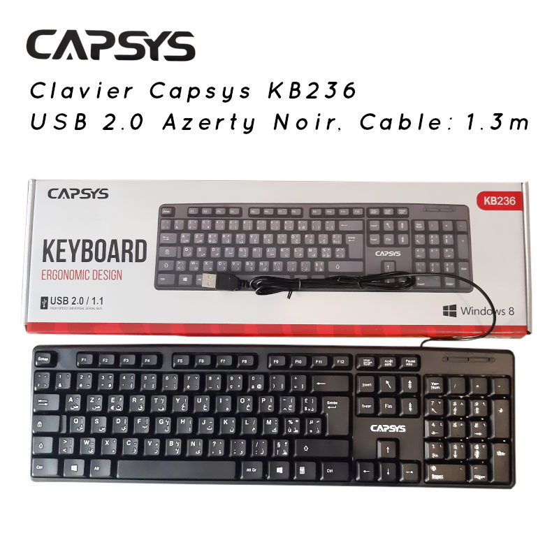 Clavier Capsys KB236 USB 2.0 Azerty Noir