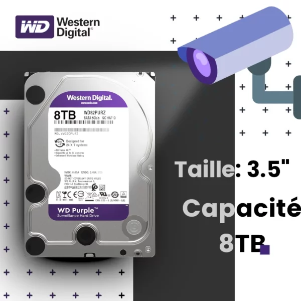 Disque-Dur 8TB Purple WD pour vidéo surveillance 3.5