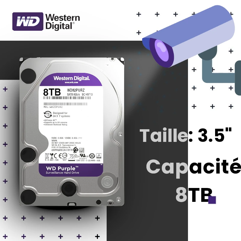 Disque-Dur 8TB Purple WD pour vidéo surveillance 3.5