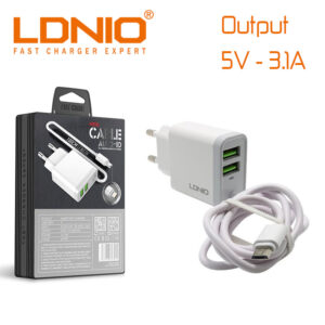 Fast Chargeur LDNIO 3.1A 2*USB A321 Micro-USB Cable 1m