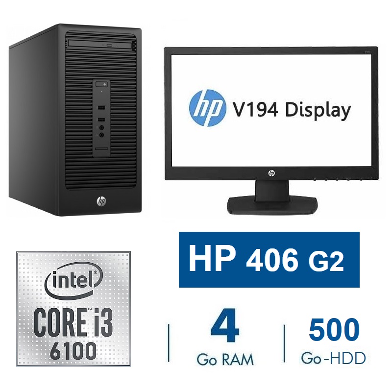 PC DE BUREAU HP 406 G2-MT-Core i3-6100-4 Go-500 Go-18.5"