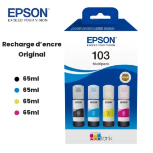 Pack de 4 bouteilles recharge encre d'origine Epson 103 pour imprimante EcoTank Algérie