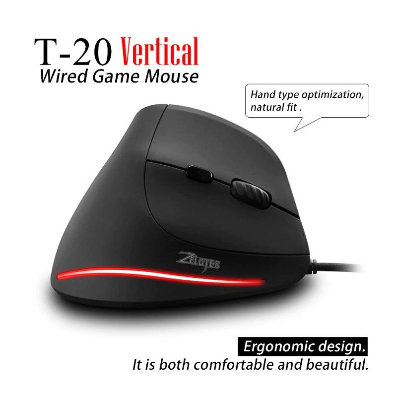Zelotes T-20 Souris Filaire Gaming Vertical 6 touches programmables 3200 DPI