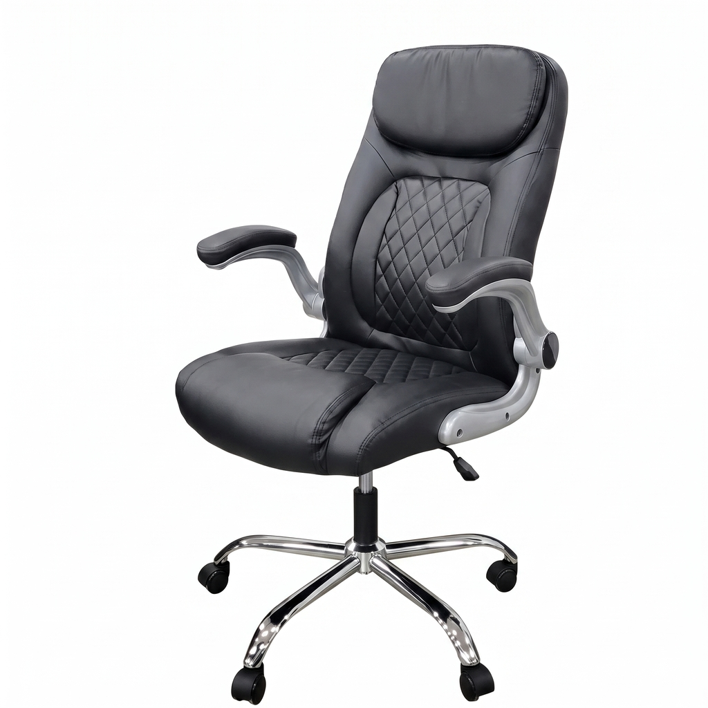 Chaise de Bureau Ergonomique HZ-2079 Noir (1)-1 Chaise de Bureau Ergonomique HZ 2079 Noir avec revêtement synthétique premium et accoudoirs relevables pour bureau en Algérie